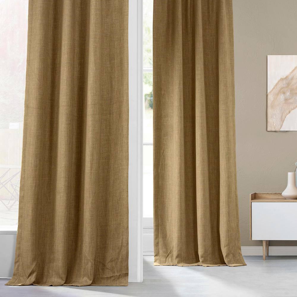 HPD Half Price Drapes Butterscotch Faux Linen Room Darkening Curtains for Bedroom & Living Room Curtains (1 Panel), Door & Window Curtains 120 inches long, 50W X 120L