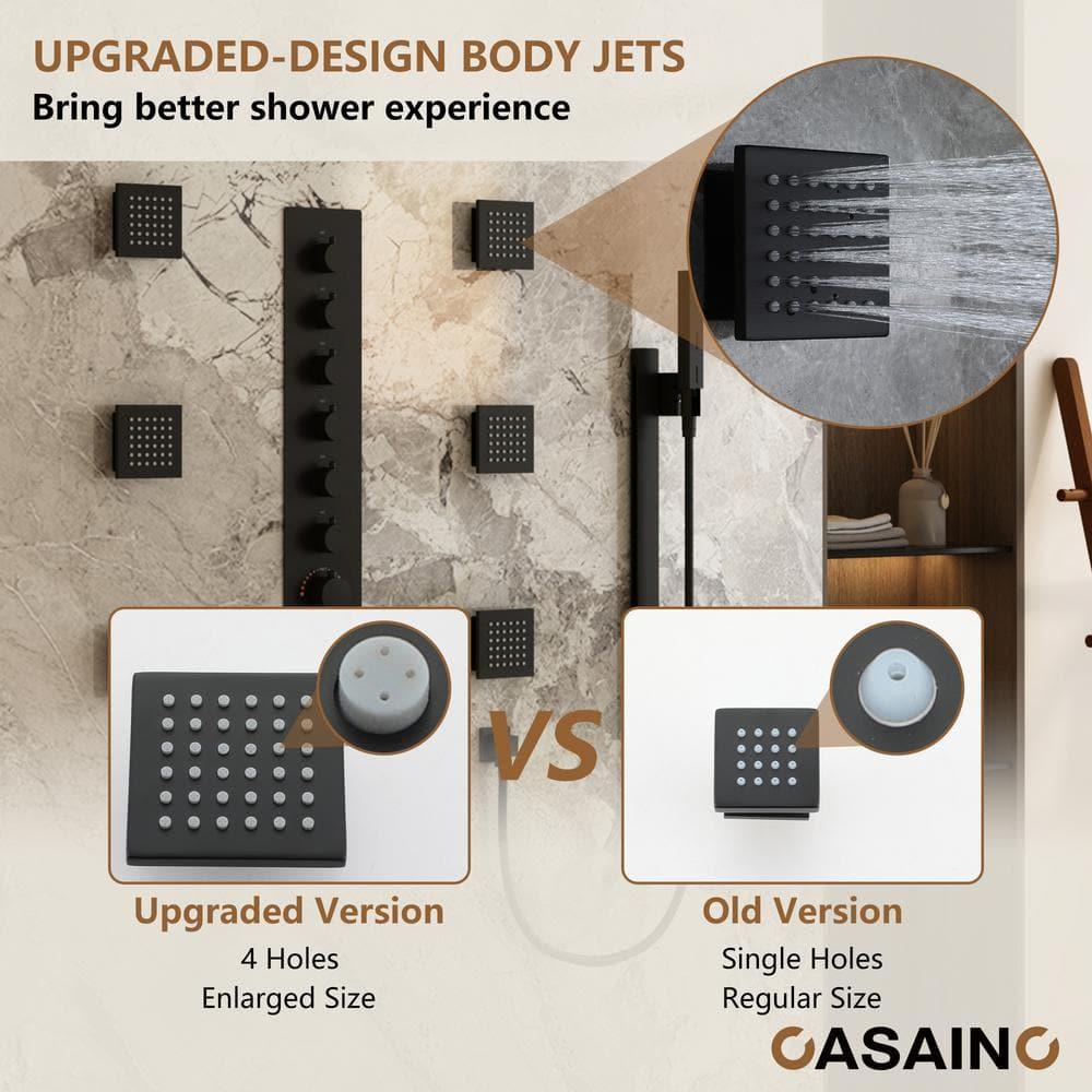 Rodeo 27.5-Inch LED&Music Rainfall Thermostatic Shower System with Slide Bar and 2-in-1 Handheld