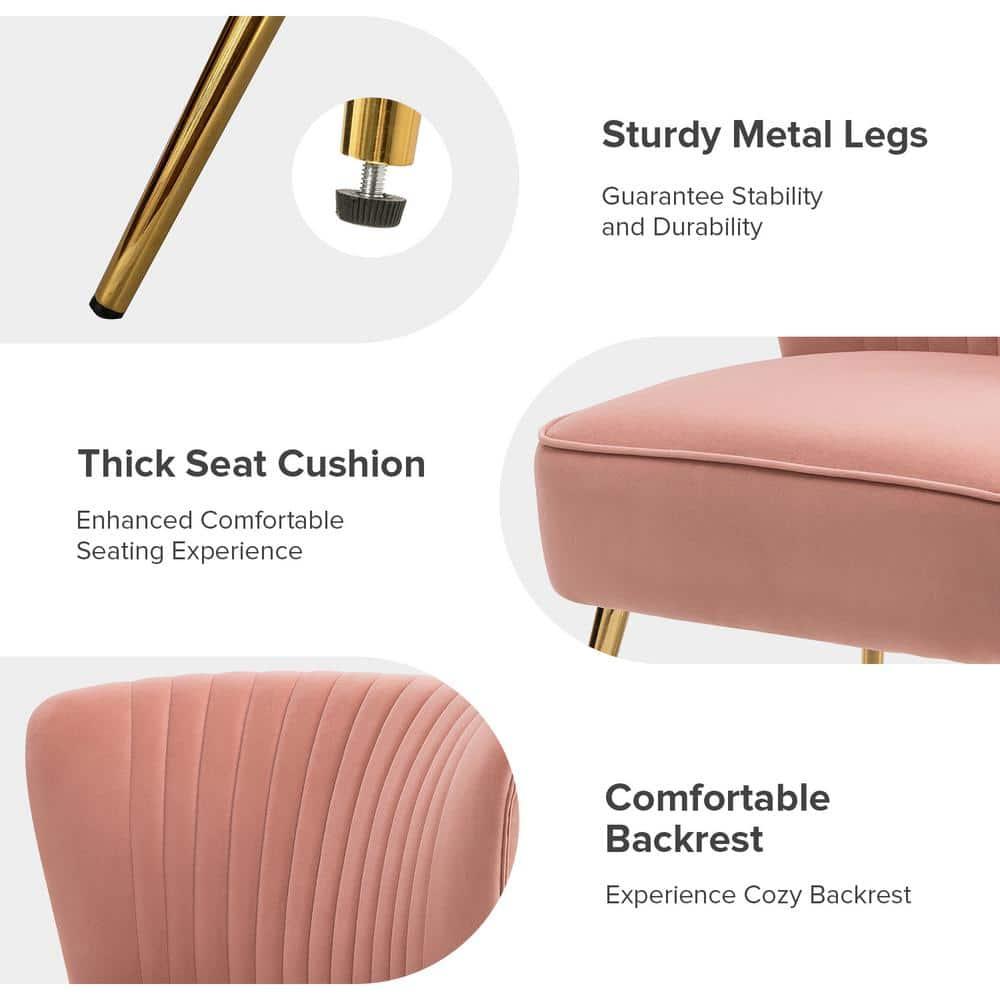 Modern Velvet Accent Chair Set of 2 Upholstered Side Chairs Gold Leg Home Bedroom Pink
