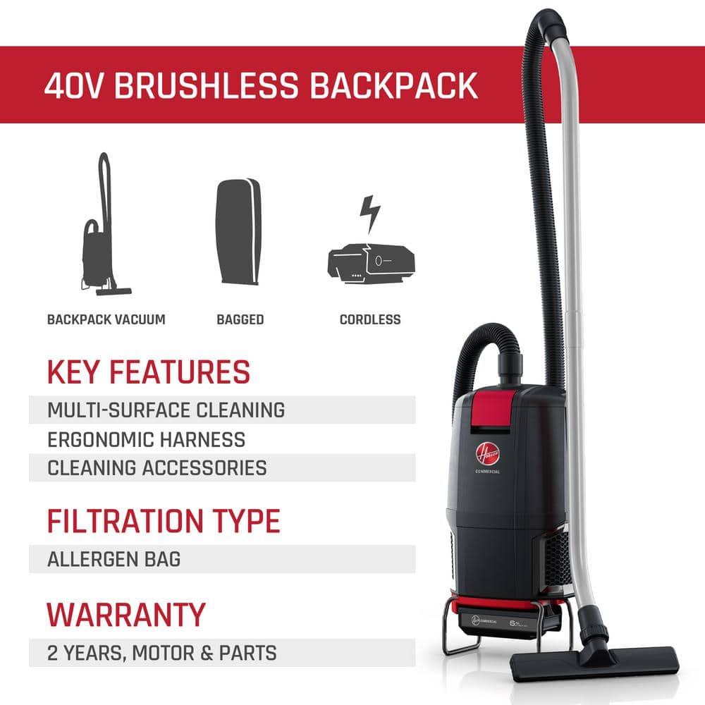 Hoover Commercial Cordless Backpack Vacuum Cleaner,40VDC CH93619