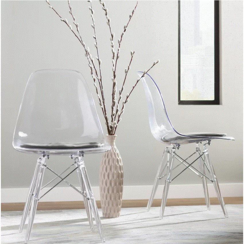 LeisureMod Dover Modern Dining Chair with Acrylic Base (Clear)
