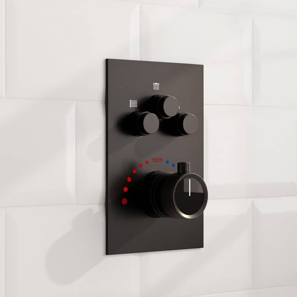 GRANDJOY Dual Wall Mount Rainfall Shower Head System Luxury Adjustable 12 inch & 6 inch Shower Faucet Set with Handheld Shower Spray Thermostatic Pressure Balance Value, Matte Black