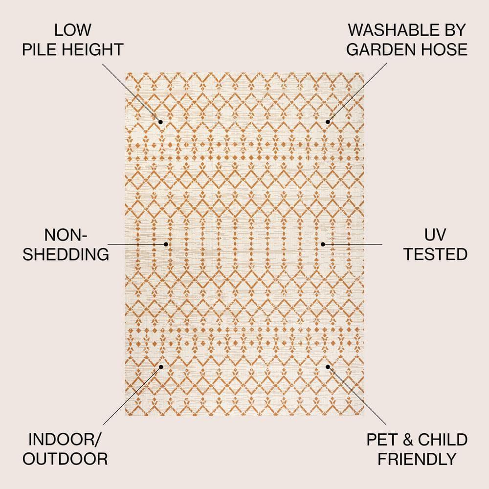 3' x 5' Ourika Moroccan Geometric Textured Weave Indoor/Outdoor Area Rug, Cream/Orange - JONATHAN Y