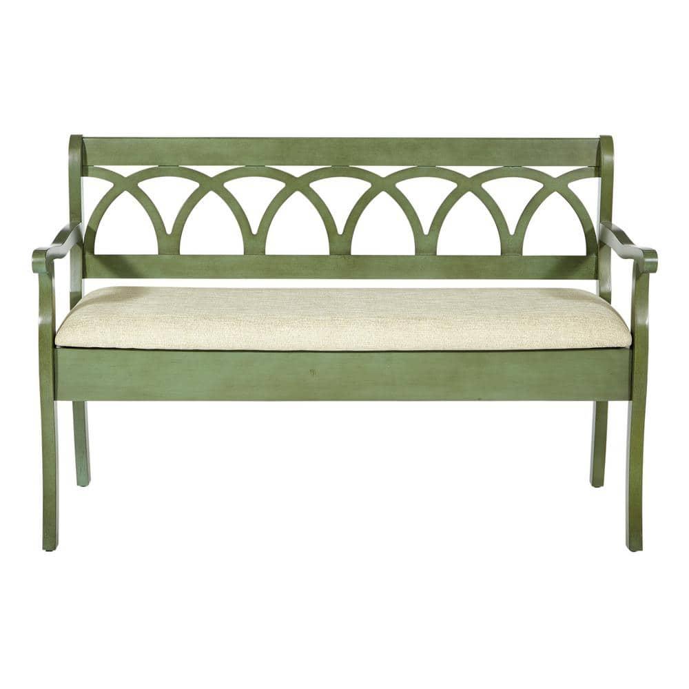 OSP Home Furnishings Coventry Storage Bench in Antique Sage Frame and Beige Seat Cushion K/D