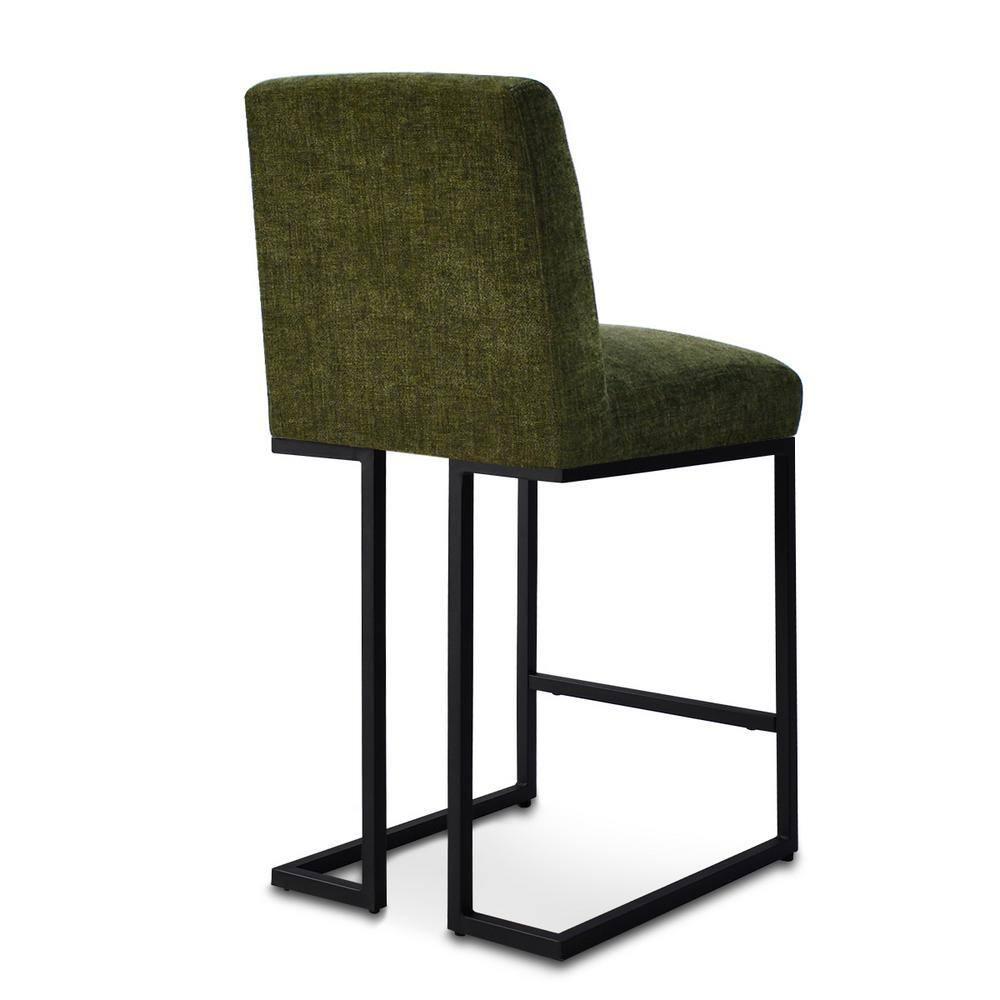 Mason Set of 2 Fabric Counter Height Stools,25" Armless Green Upholstered Fabric With Black Metal Sled Legs Counter Height stools-Maison Boucle