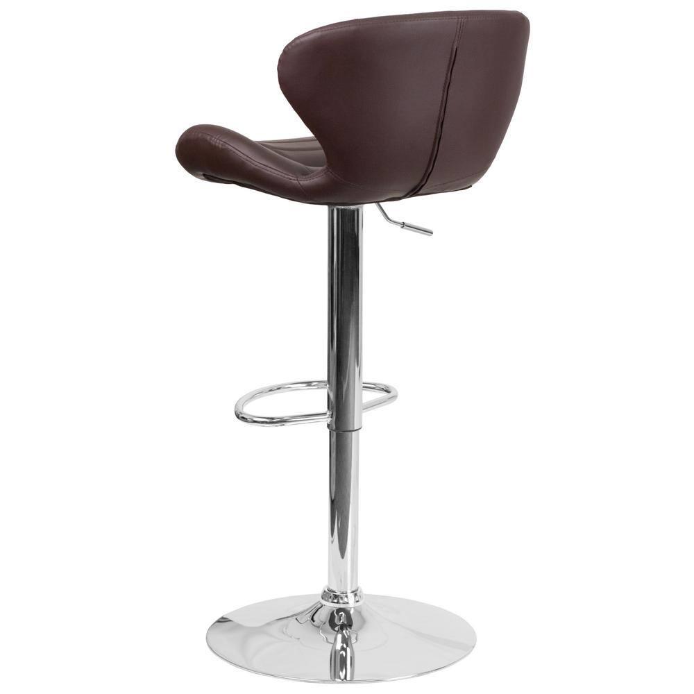 Flash Furniture Contemporary Brown Vinyl Adjustable Height Barstool with Curved Back and Chrome Base