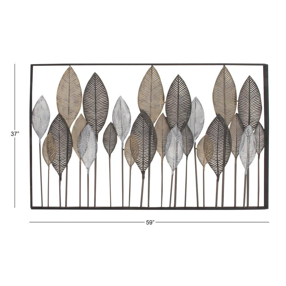 DecMode Bronze Metal Tall Cut-Out Leaf Wall Decor with Intricate Laser Cut Designs