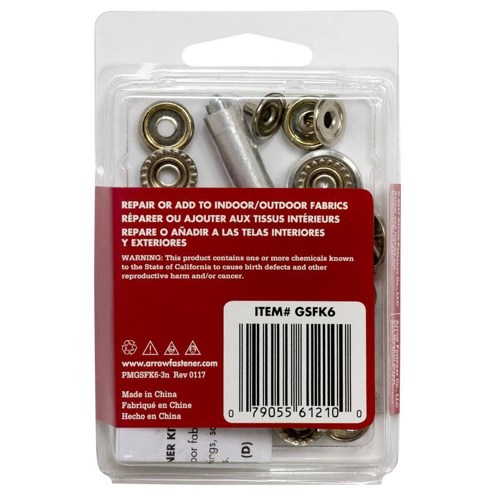 Arrow GSFK6 3/8" & 1/2", Screw Snap Fastener Kit, Brass Construction, 6-Pack