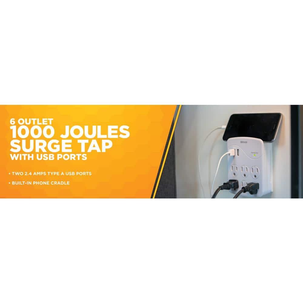 Woods 41076 Surge Protector with 6 Power, 6-Outlet 1440J of Protection