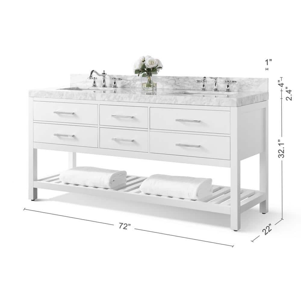 Elizabeth 72'' White Double Vanity with Carrara Marble Top