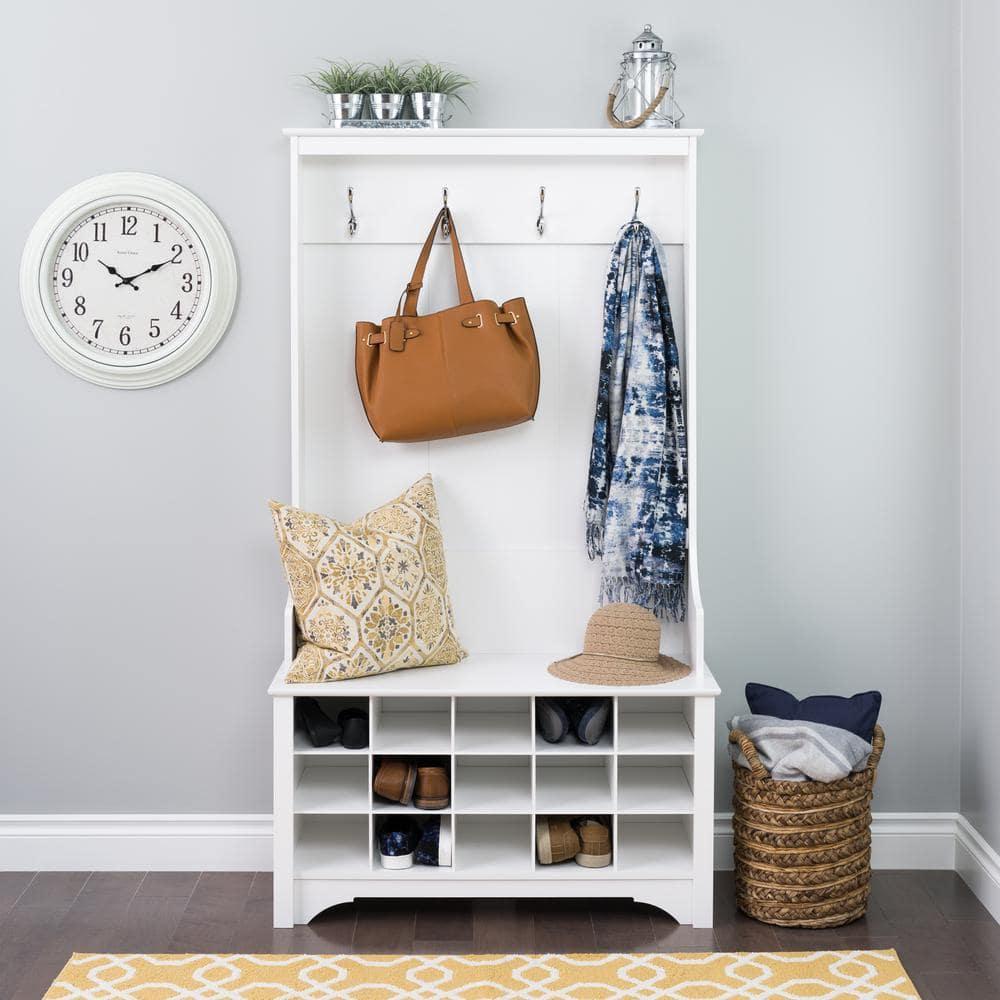 Prepac Wide Hall Tree and Bench with Shoe Storage, White