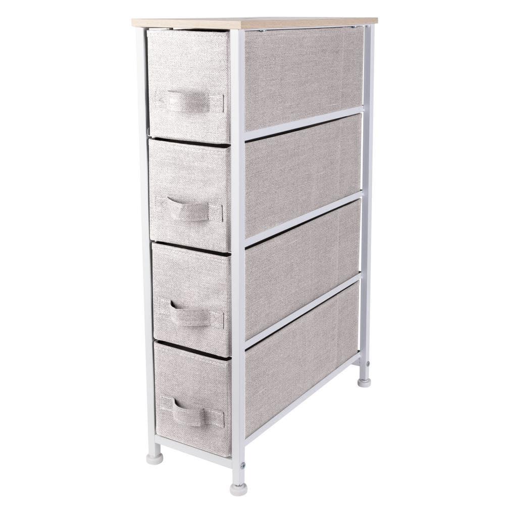 Simplify Adult 4 Drawer Slim Chest Dresser with Fabric Drawers, Beige