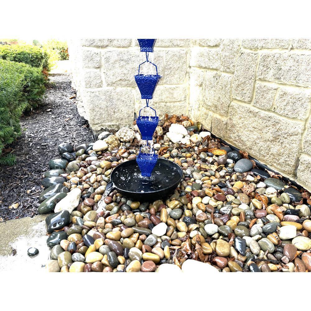 U-nitt Rain Chains, Roof Gutter Downspout Channel, Rainwater Catcher/Diverter, 8.5 FT, Metal, Blue Powder Coated, Texture Square, Modern, 5517BLU