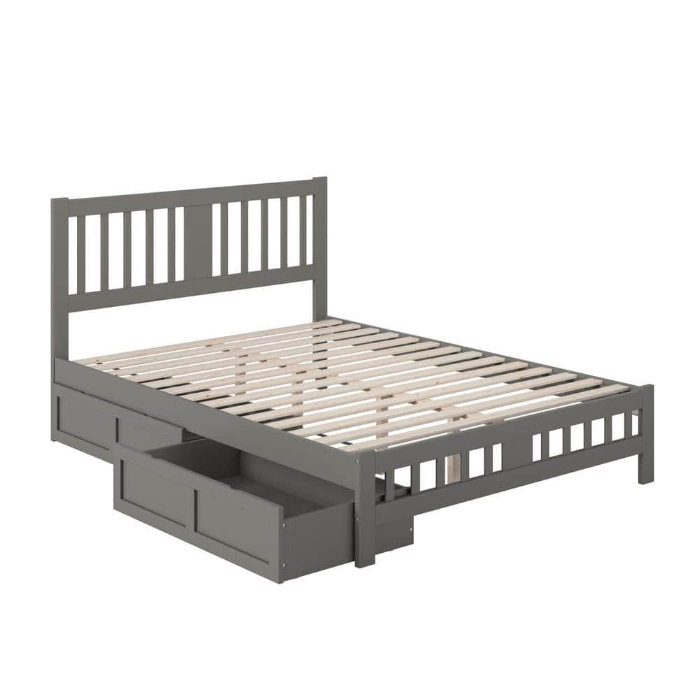 Tahoe Queen Bed with USB Turbo Charger & 2 Extra Long Drawers, Grey