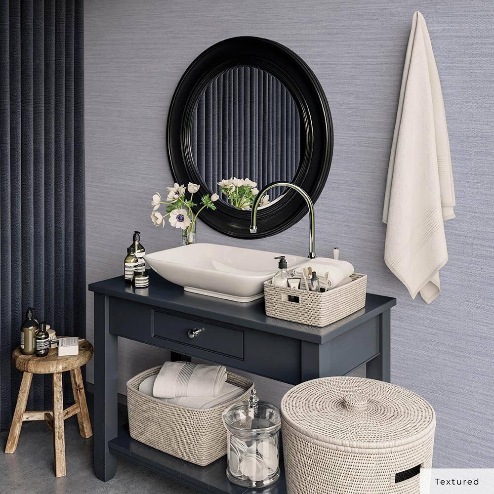 Tempaper & Co.® Faux Horizontal Grasscloth Removable Peel and Stick Wallpaper, Textured Blue, 28 sq. ft.: Vinyl, Prepasted, Abstract Pattern