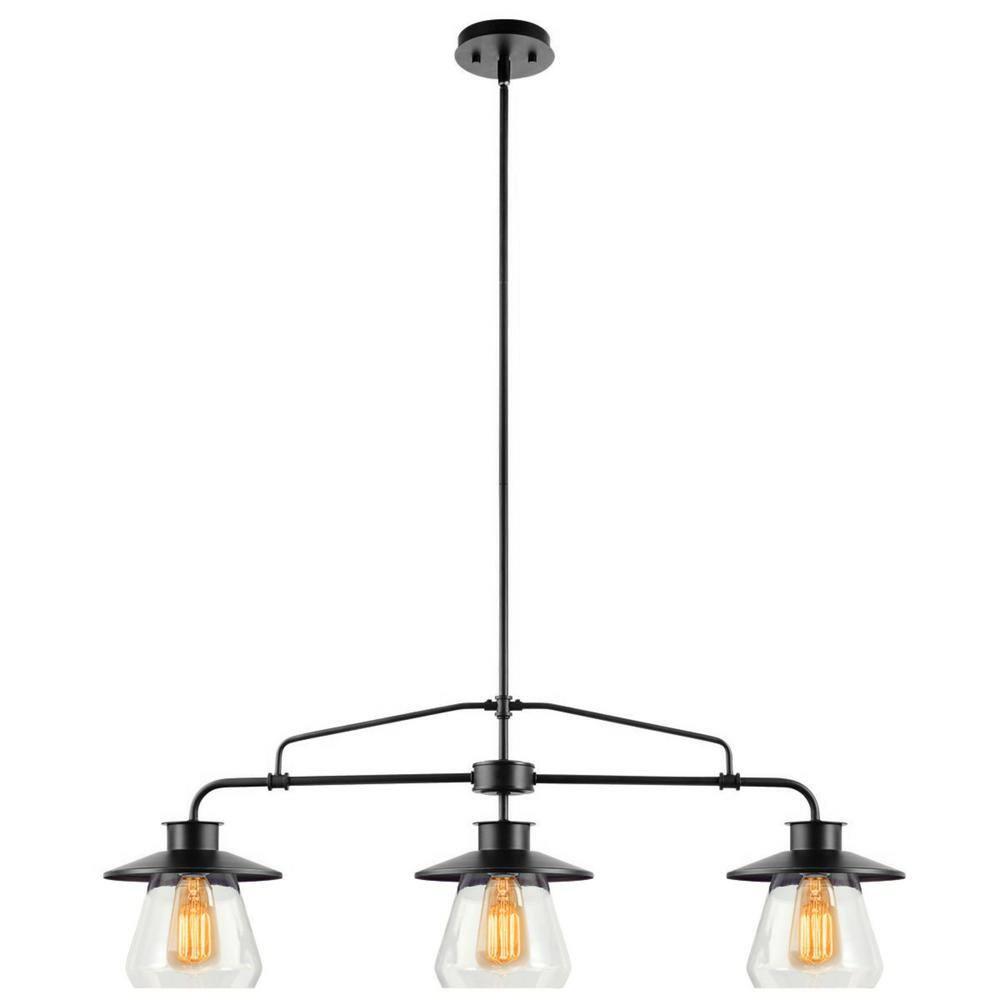 Globe Electric Oil Rubbed Bronze Vintage Pendant, 3-Lights, with Clear Glass Shades, 64845
