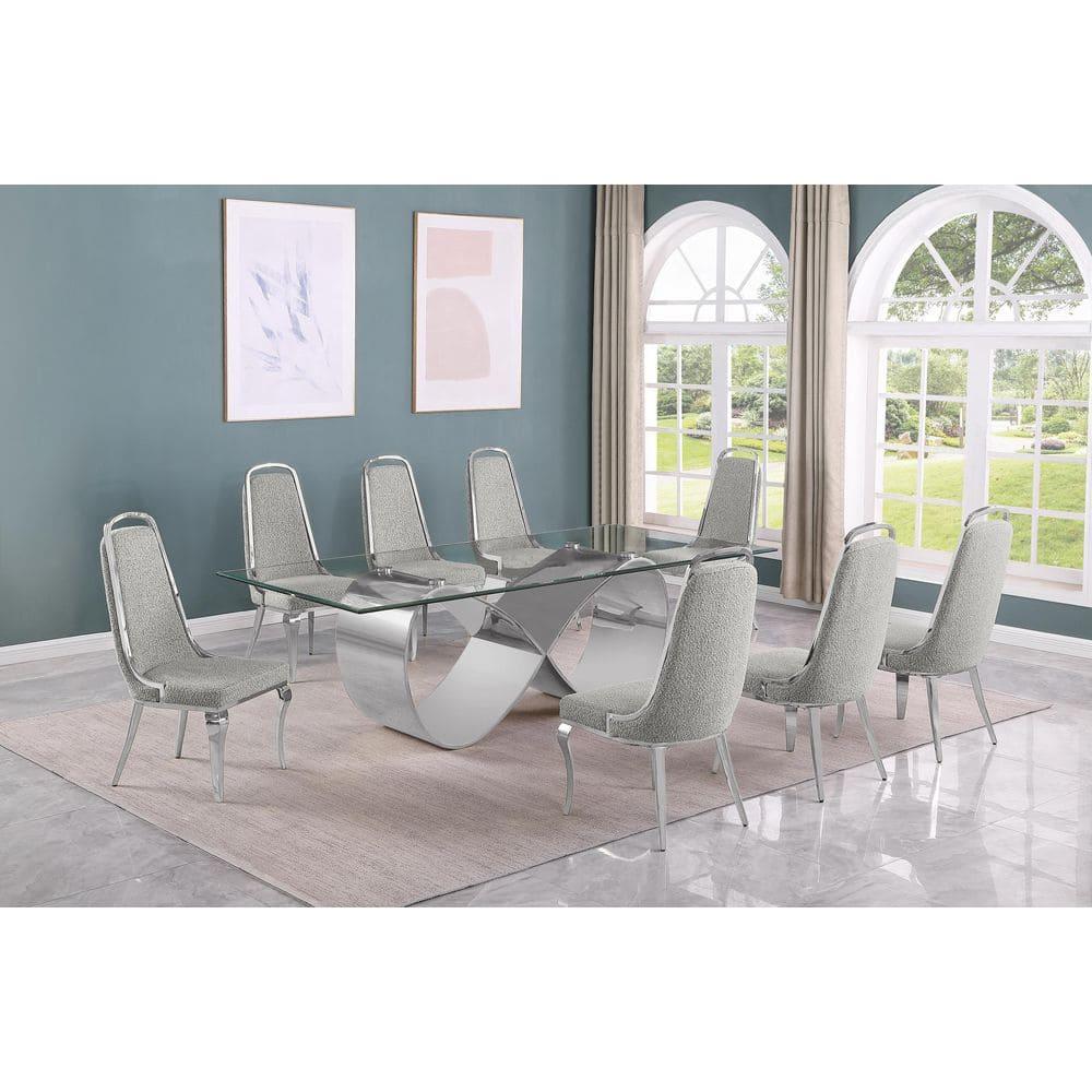 Tempered Glass Dining Set With Boucle Fabric Side Chairs