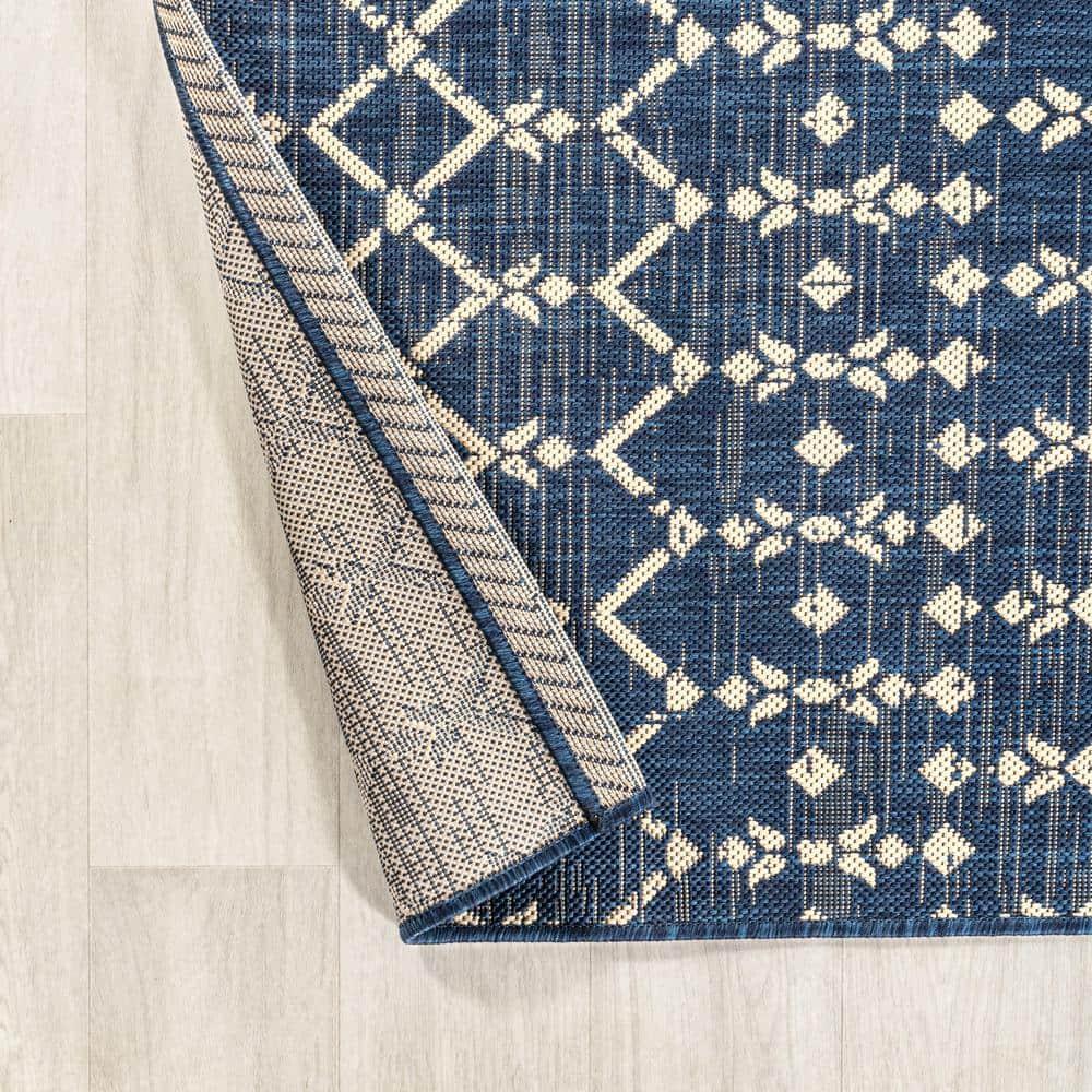8' x 10' Ourika Moroccan Geometric Textured Weave Indoor/Outdoor Area Rug, Navy/Beige - JONATHAN Y