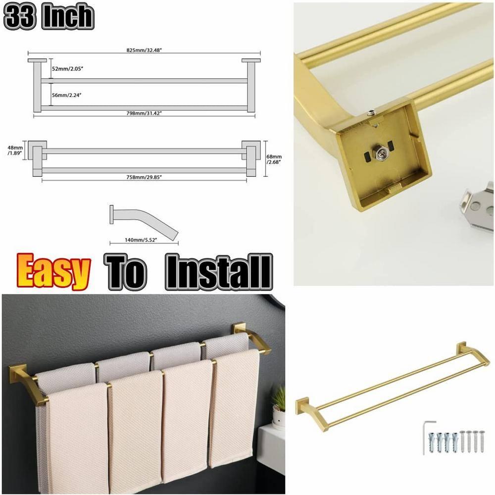 Alise Bath Double Towel Bars Towel Racks for Bathroom,Wall Mount Towel Holder Heavy Duty SUS304 Stainless Steel Towel Hanger Rail,GK9800-G Gold Finish 32-Inch