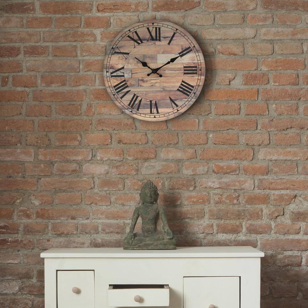 14" Wooden Roman Numeral Wall Clock Brown - Stonebriar Collection: MDF Composite, Traditional Decor, Indoor Use