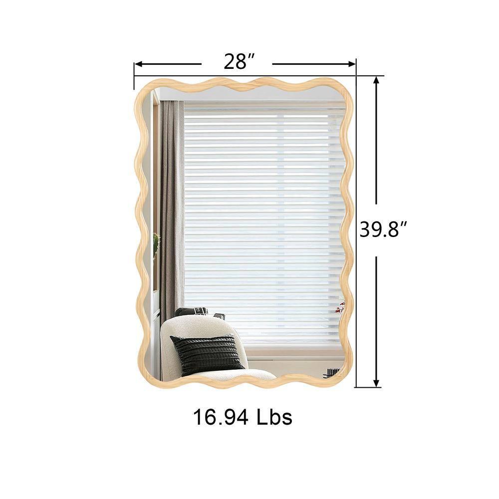 39"Hx28"W Wooden Wavy Mirror Art Decorative Mirrors,Natural Rectangle Mirror,Bedroom Wall Mirror,Sitting Room Mirrors,Entrance Way Mirror-The Pop Home
