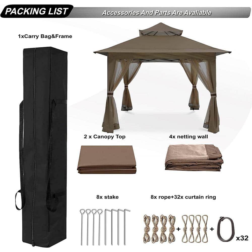 ABCCANOPY 13'x13' Gazebo Tent Outdoor Pop up Gazebo Canopy Shelter with Mosquito Netting, Brown