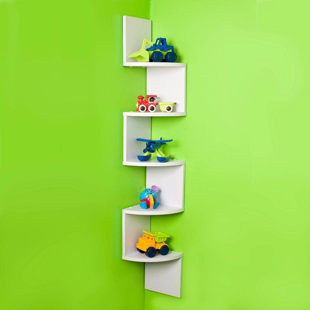 Danya B. 48.5" x 7.7" Corner Zig Zag Decorative Wall Shelf White: Modern Laminated MDF, 5-Tier Storage