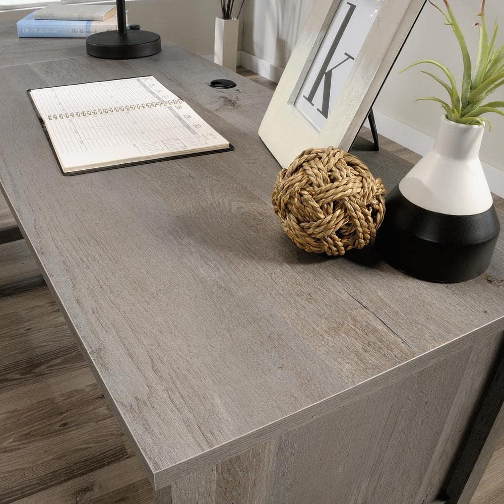 Cottage Road L-Shaped Desk Mystic Oak - Sauder: Home Office Furniture with Open Shelf & Grommets