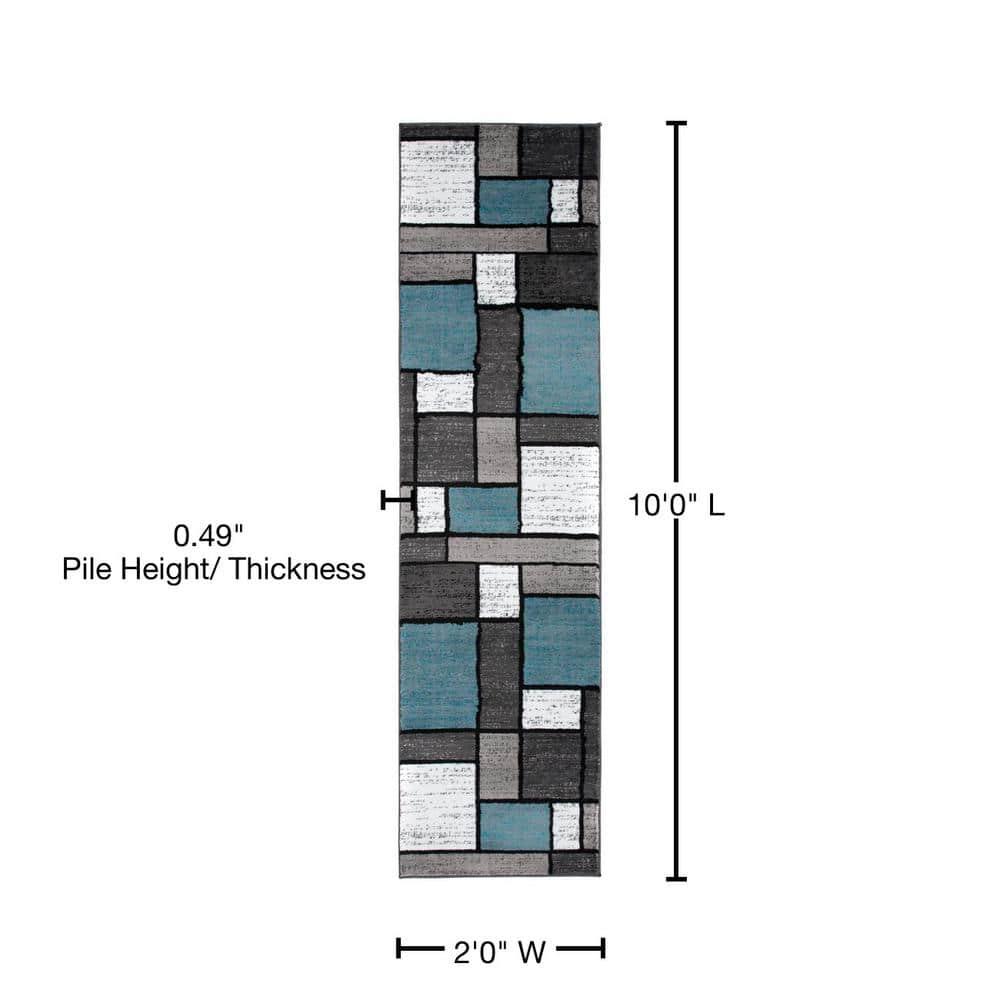 World Rug Gallery Contemporary Modern Boxed Color Block Blue Gray 2'x10' Runner Rug