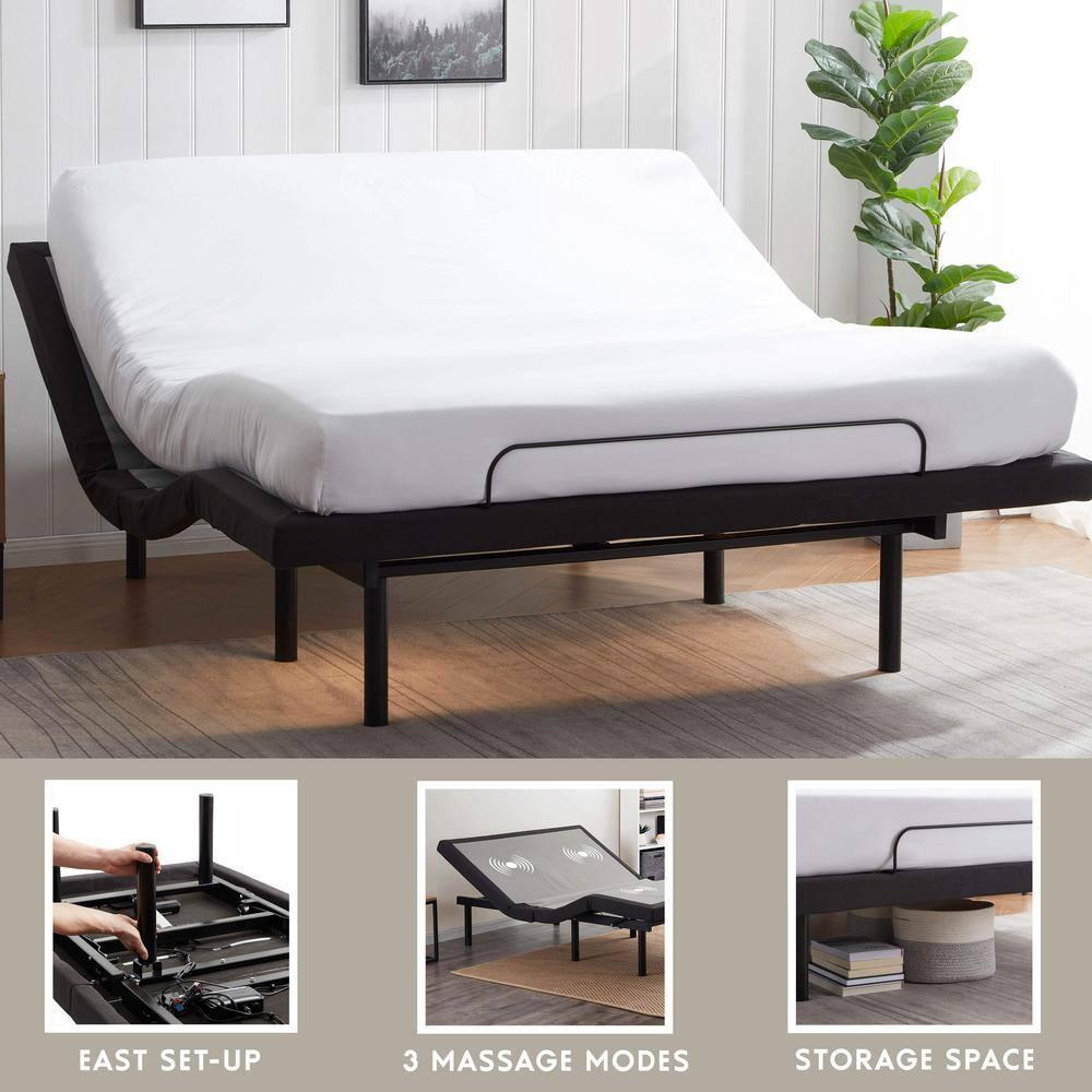 Clara Clark Clara Clark Massaging Zero Gravity, Zero Clearance Adjustable Bed with Wireless Remote, USB Ports & LED Lights