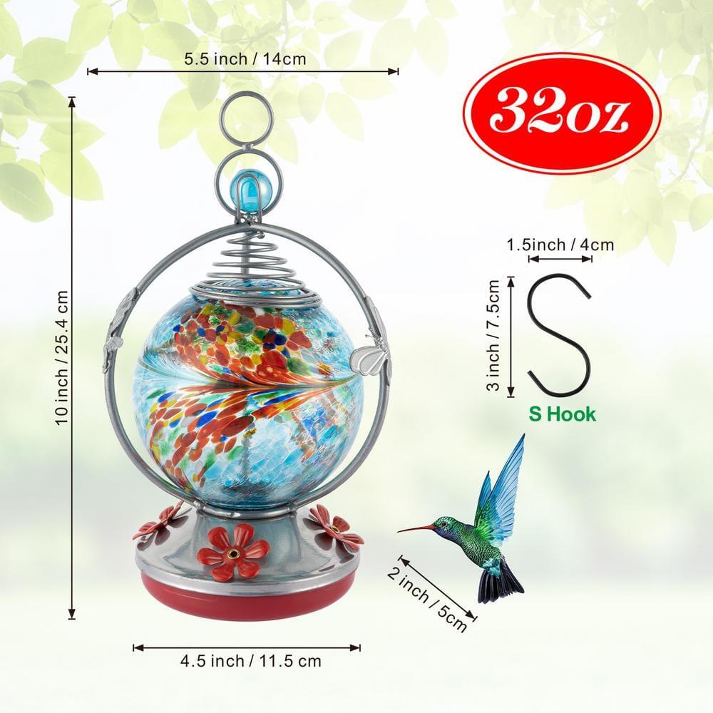 Glass Hummingbird Feeder - Blue