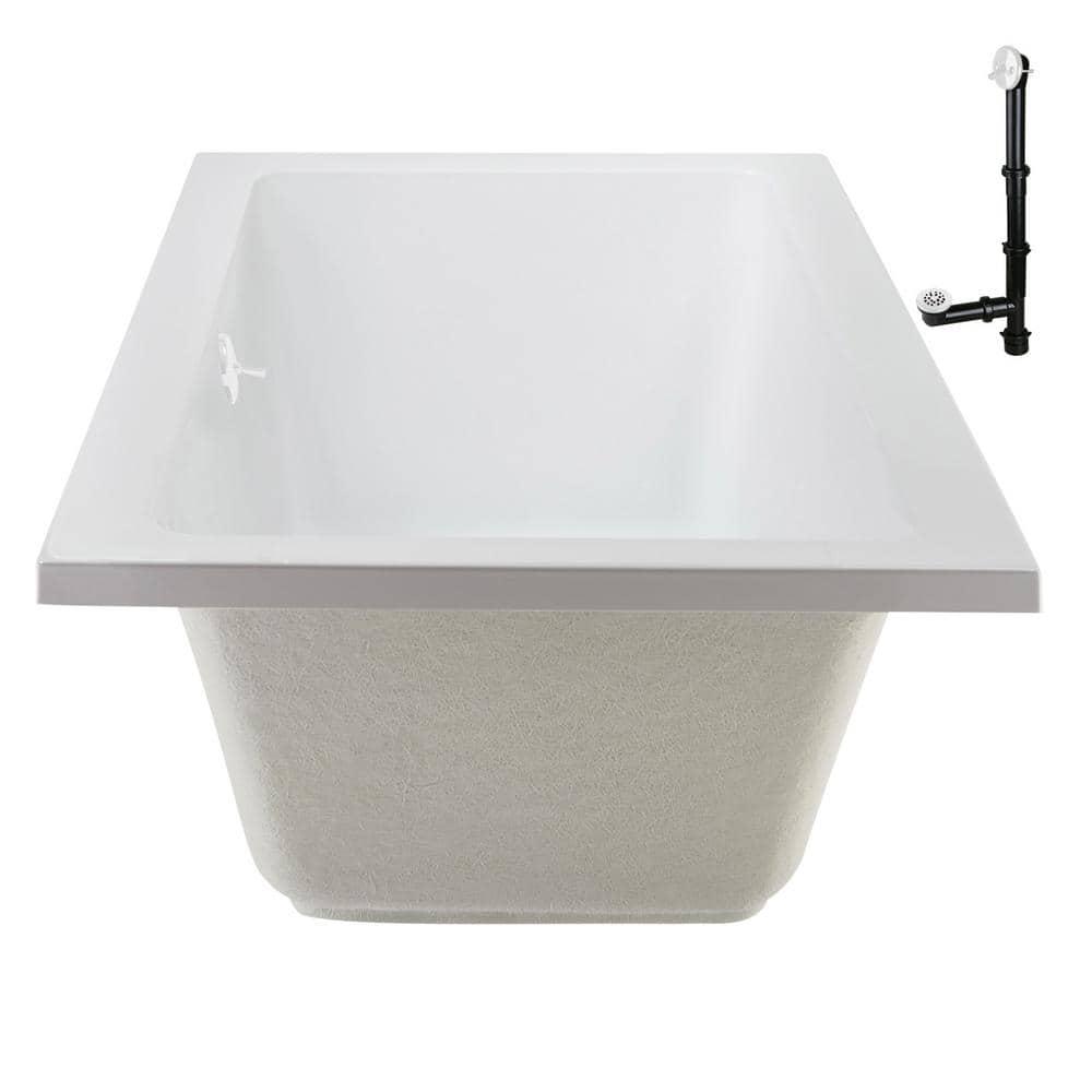 Streamline Bath 60" x 32" Acrylic Soaking Drop-In Bathtub, Drain Included N-4120-712-WH