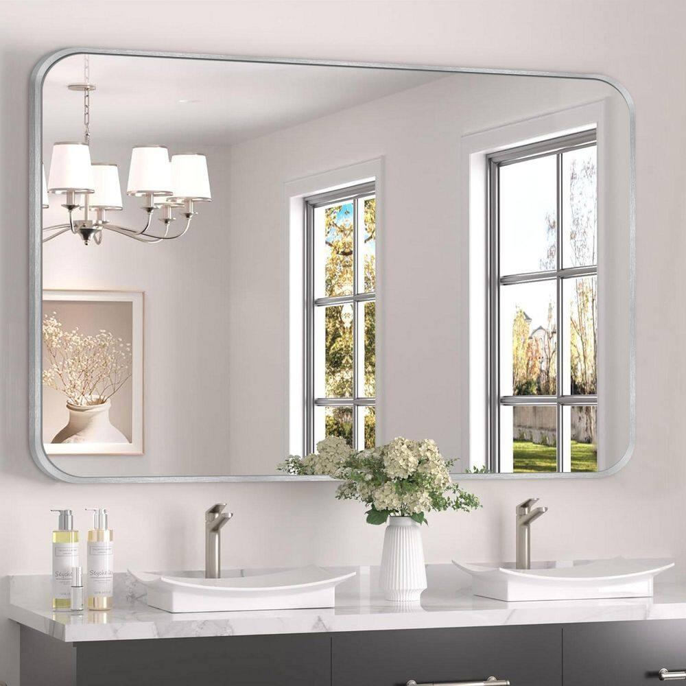 30 in. W x 48 in. H Silver Vanity Rectangle Wall Mirror Aluminum Alloy Frame Bathroom Mirror