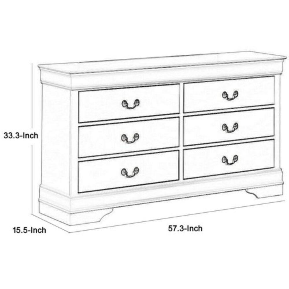 Benjara Transitional Style 6 Drawer Dresser with Metal Pulls, Black-Finish:Black
