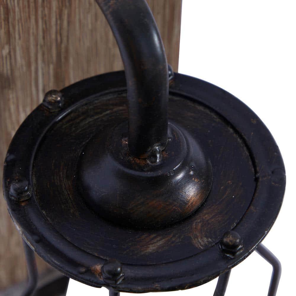 DecMode Industrial Metal Wall Sconce with Wood Backplate and Iron Cage, 6"W x 11"H Features Rustic Brown Finish