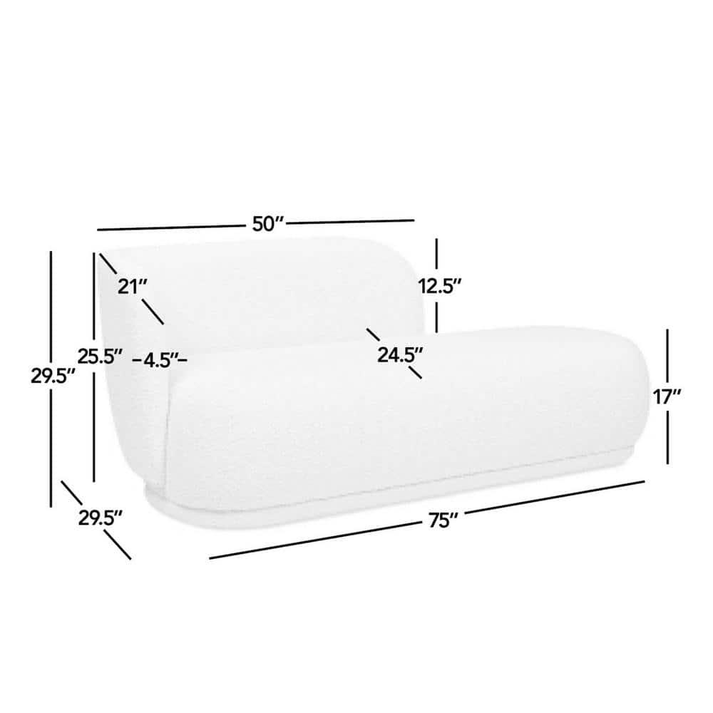 Aire 75" RAF Modern Rounded Chaise Lounge Ivory White Boucle
