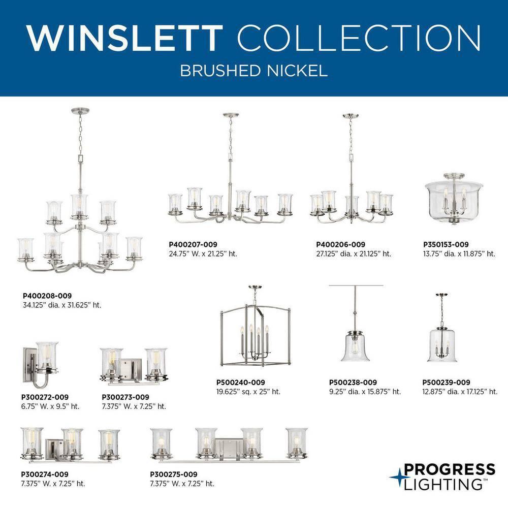Progress Lighting Winslett 6-Light Chandelier, Brushed Nickel, Seeded Glass Shades