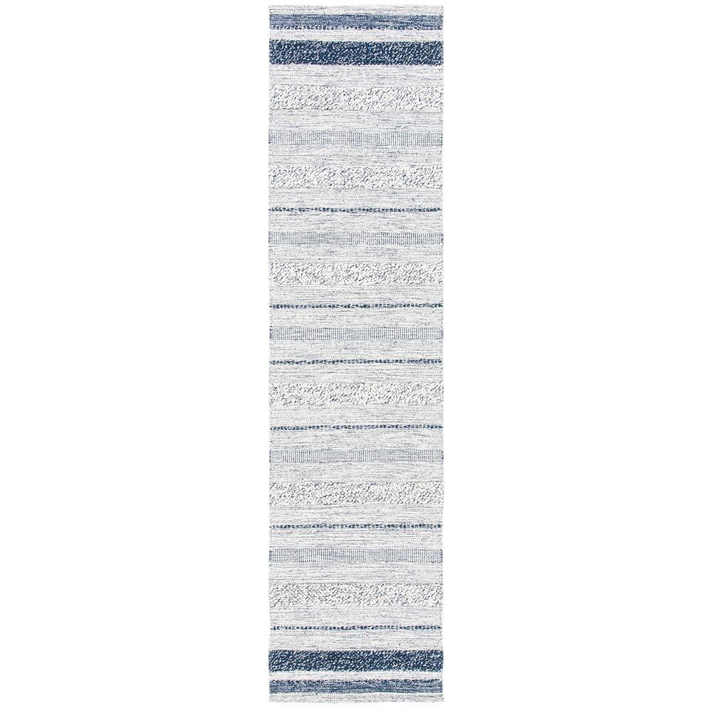Striped Kilim STK517 Hand Woven Area Rug - Ivory/Navy - 4'x6' - Safavieh.