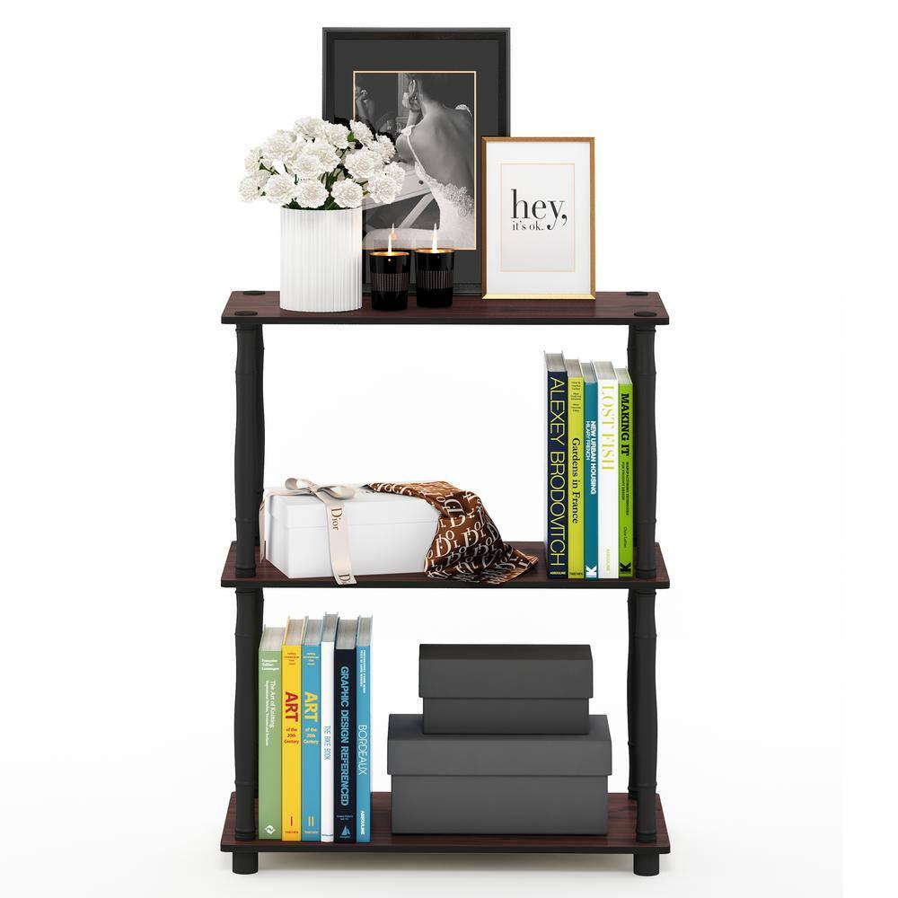 Furinno Durable 23.6"W x 11.6"D x 29.5"H 3-Shelf Freestanding Shelving Unit, Dark Cherry and Black