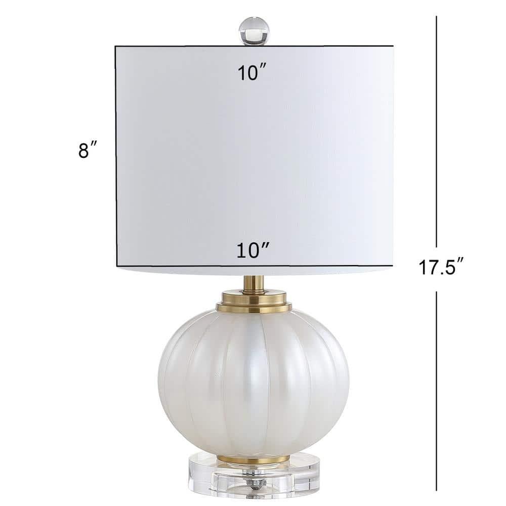 JONATHAN Y Pearl 17.5" Glass/Crystal LED Table Lamp, White/Brass Gold, JYL2076B
