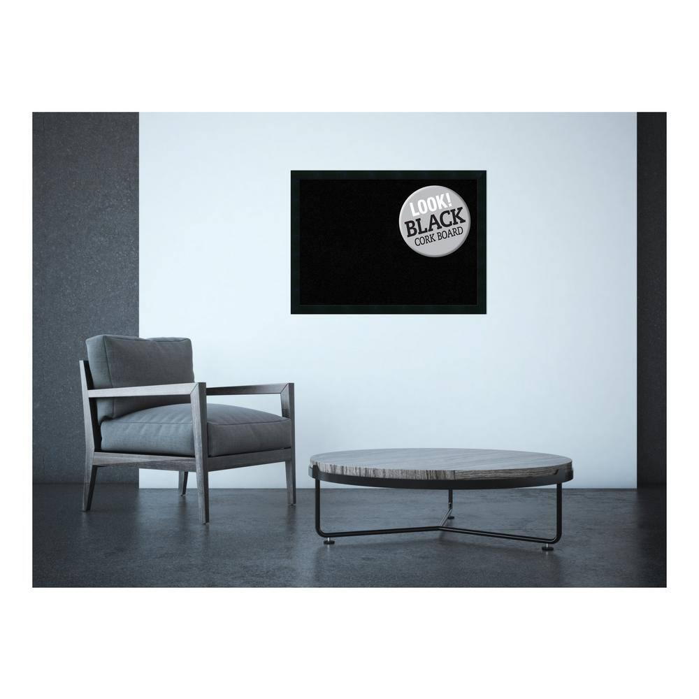 Amanti Art Black Cork Board Wood Framed Mezzanotte Black Bulletin Board 30 in. x 22 in.