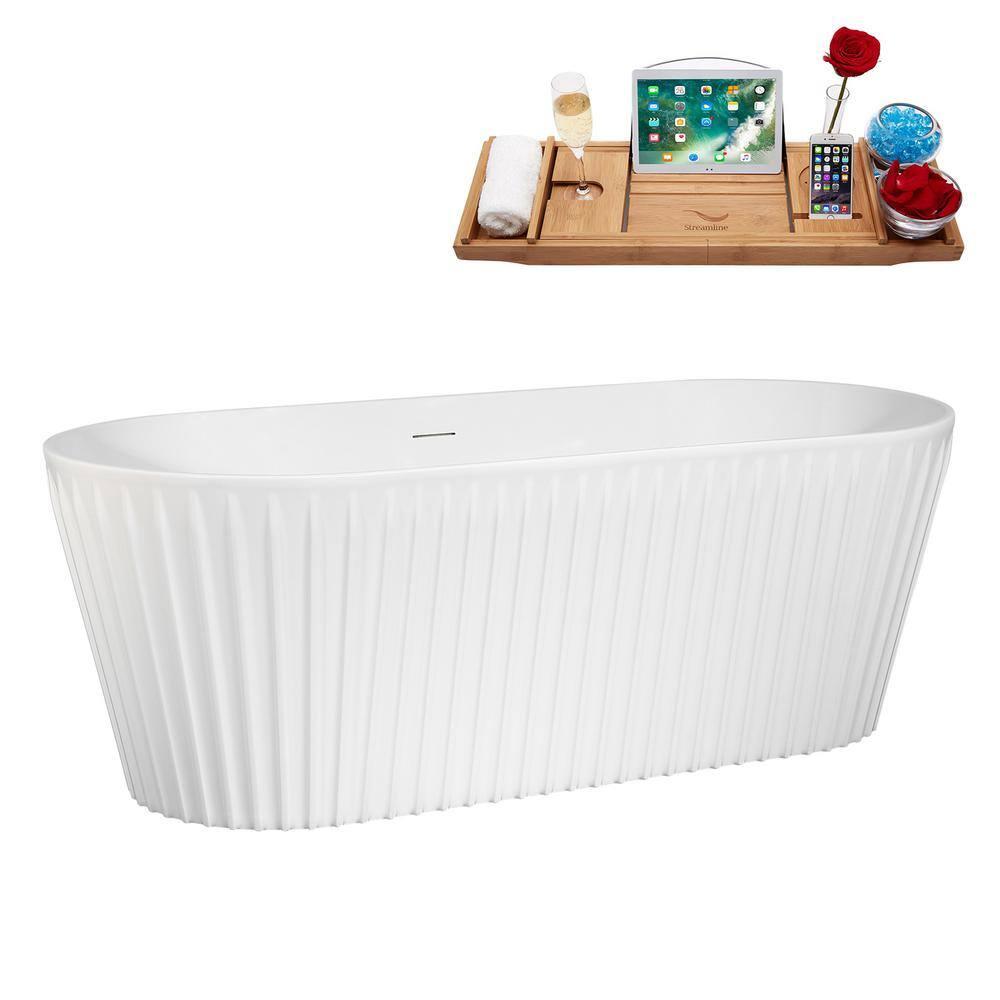 63" Streamline Soaking Freestanding Tub and Tray With Internal Drain