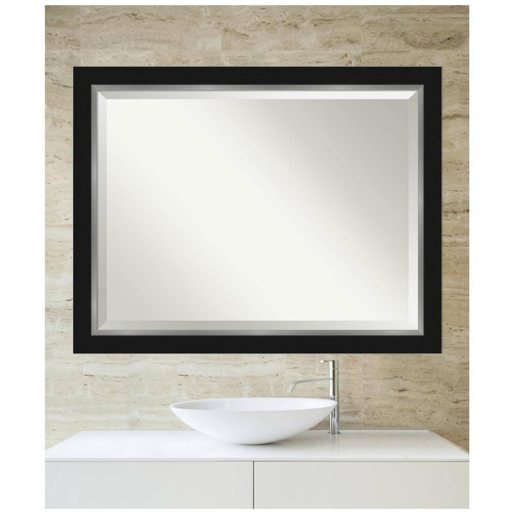 Amanti Art Beveled Bathroom Wall Mirror - Eva Black Silver Frame Eva Black Silver Outer Size: 45 x 35 in
