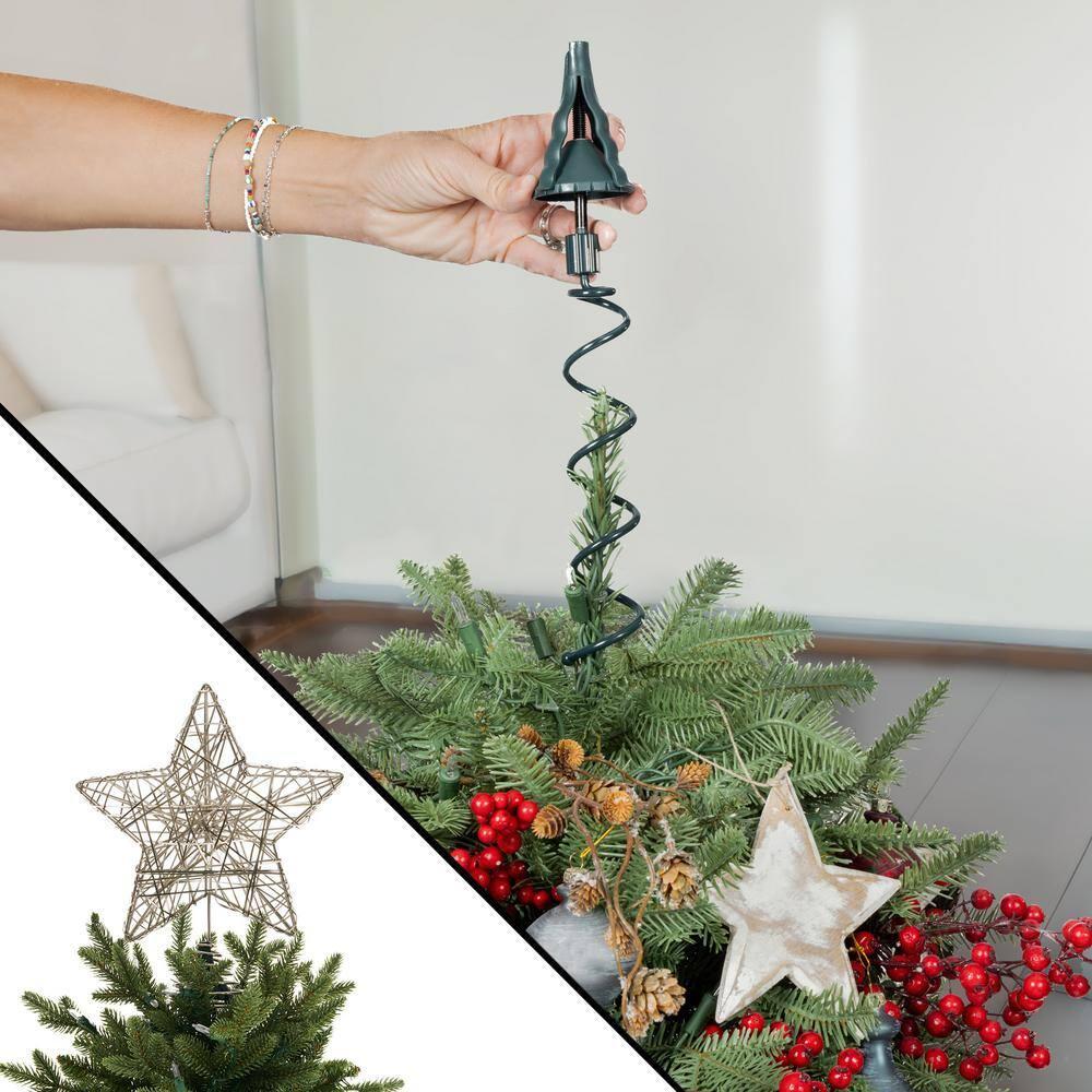 [Christmas Tree Topper Holder] - Twist-on Holiday Universal Tree Topper Stabilizer Fits All Base Types- Metal Green Support Rod with Adjustable attachments to stabilize Seasonal Treetop Ornaments