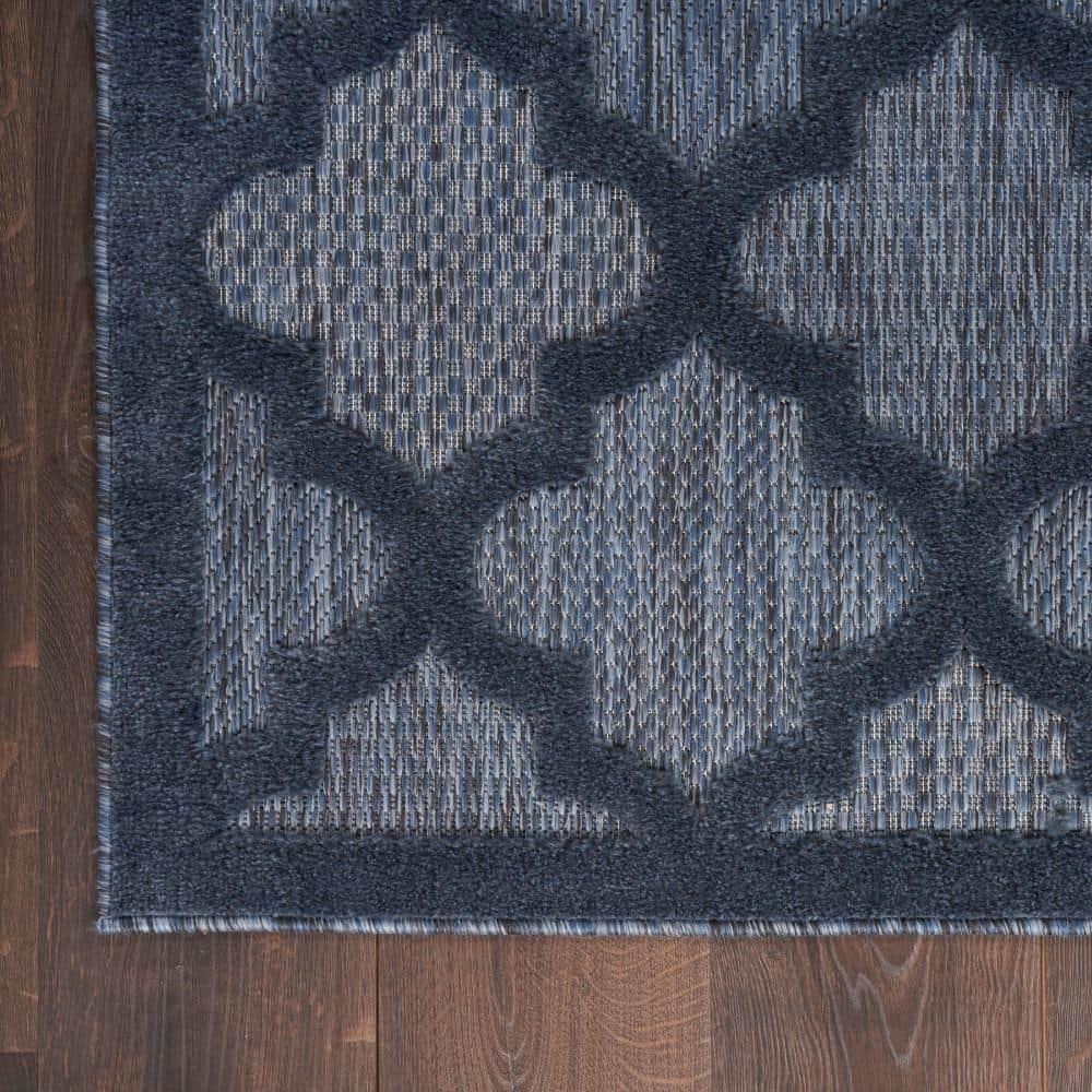 Nourison Easy Care Trellis Flatweave Indoor Outdoor Area Rug 5' x 7' Navy Blue