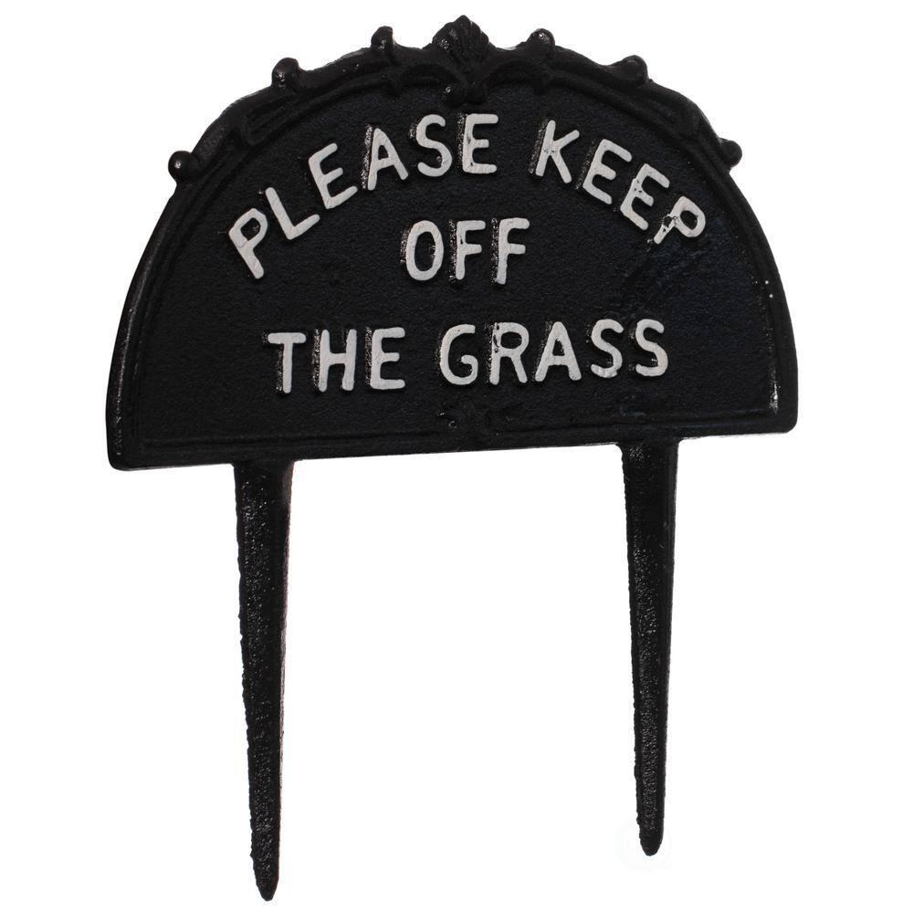 Gardenised Please Keep Off the Grass Post, Outdoor Warning Ground Cast Iron Stake