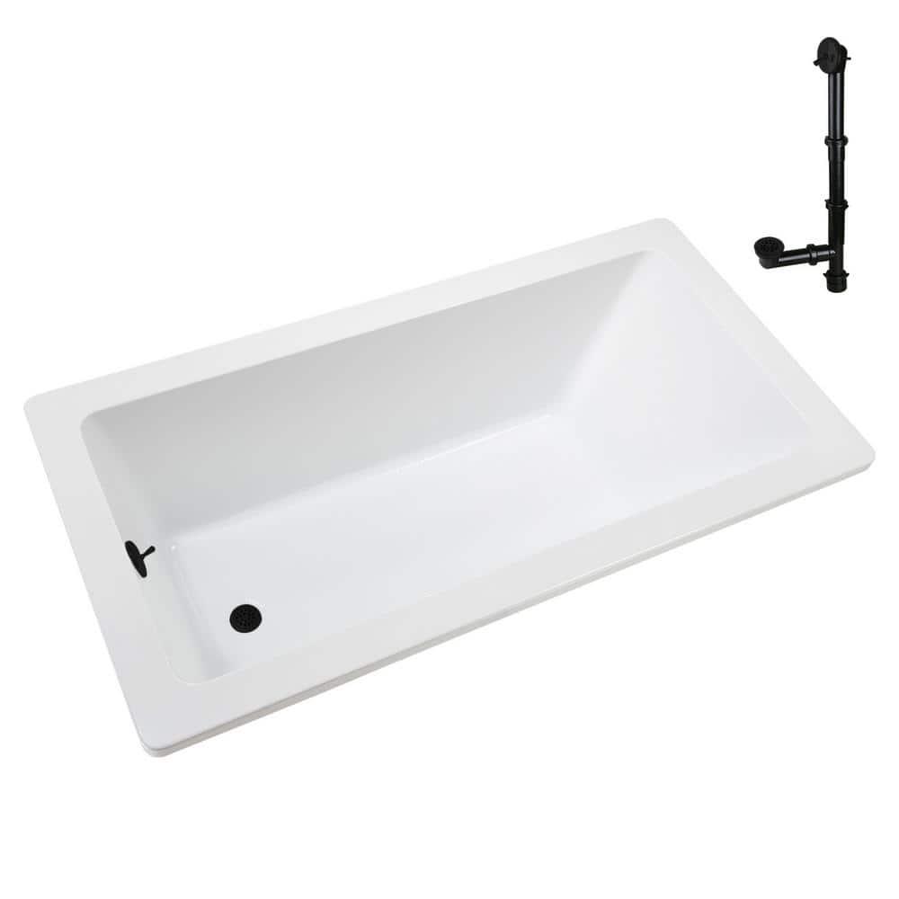 60" x 32" Acrylic Soaking Drop-In Bathtub, Drain Included