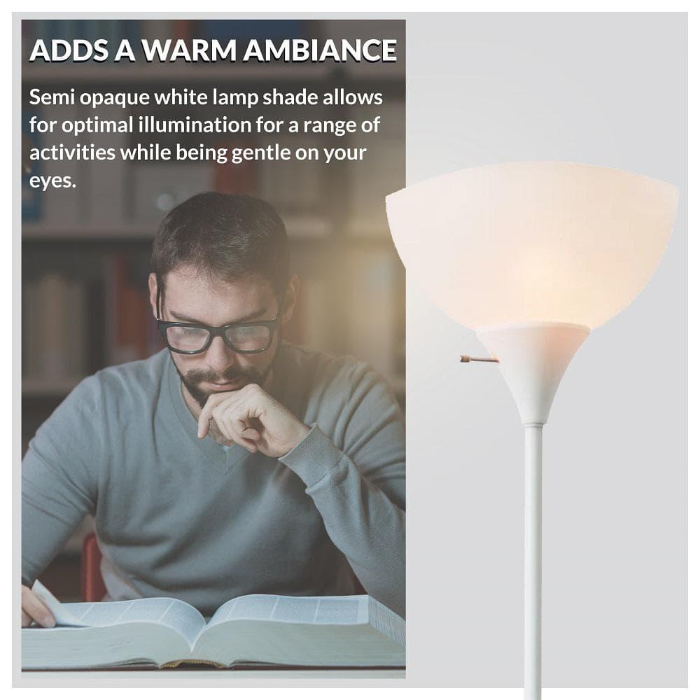 Newhouse Lighting 71” Modern White Energy Efficient Floor Lamp with White Torchiere Shades