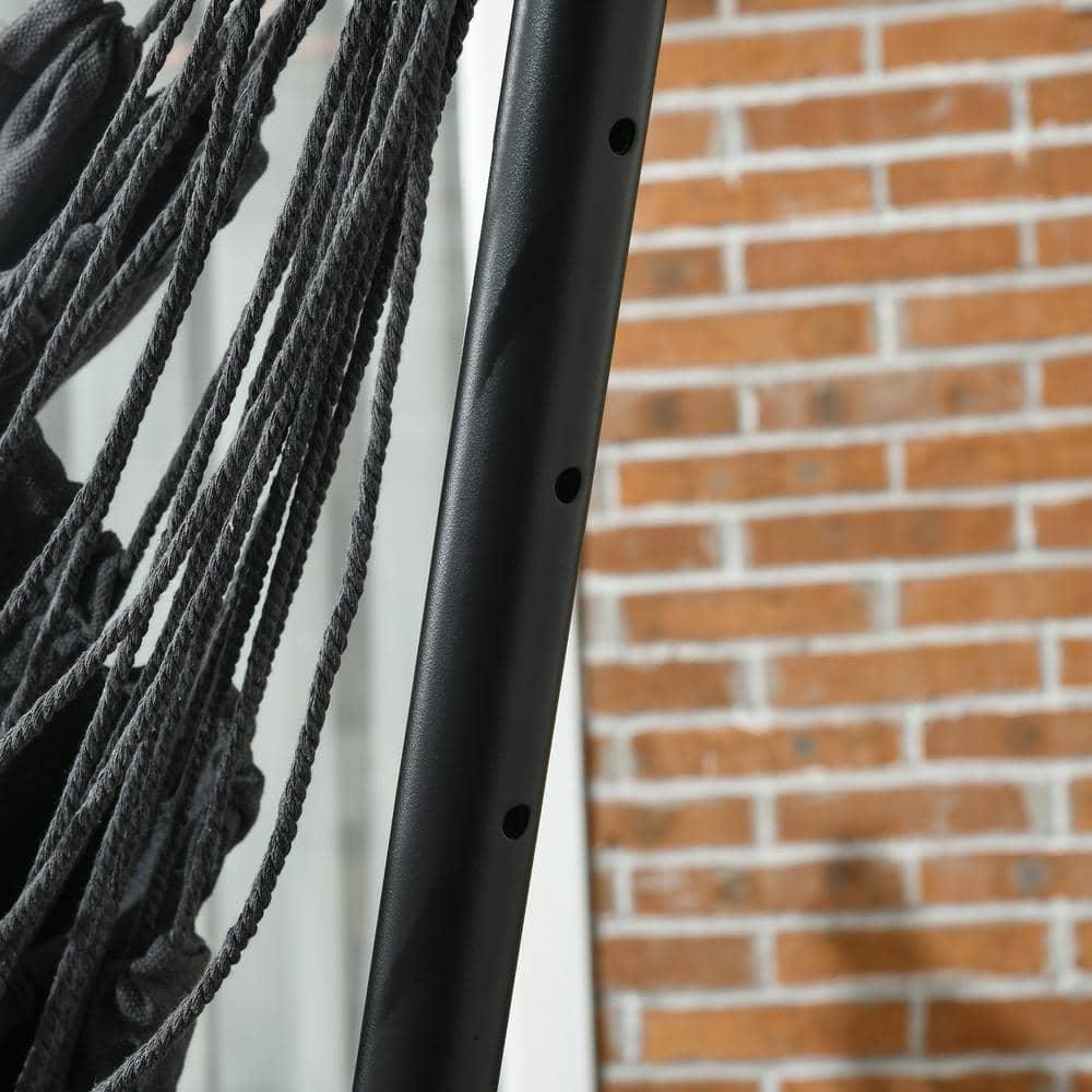 Outsunny U Shape Stand Hammock Chair, Headrest Include Hammock Swing, Dark Gray