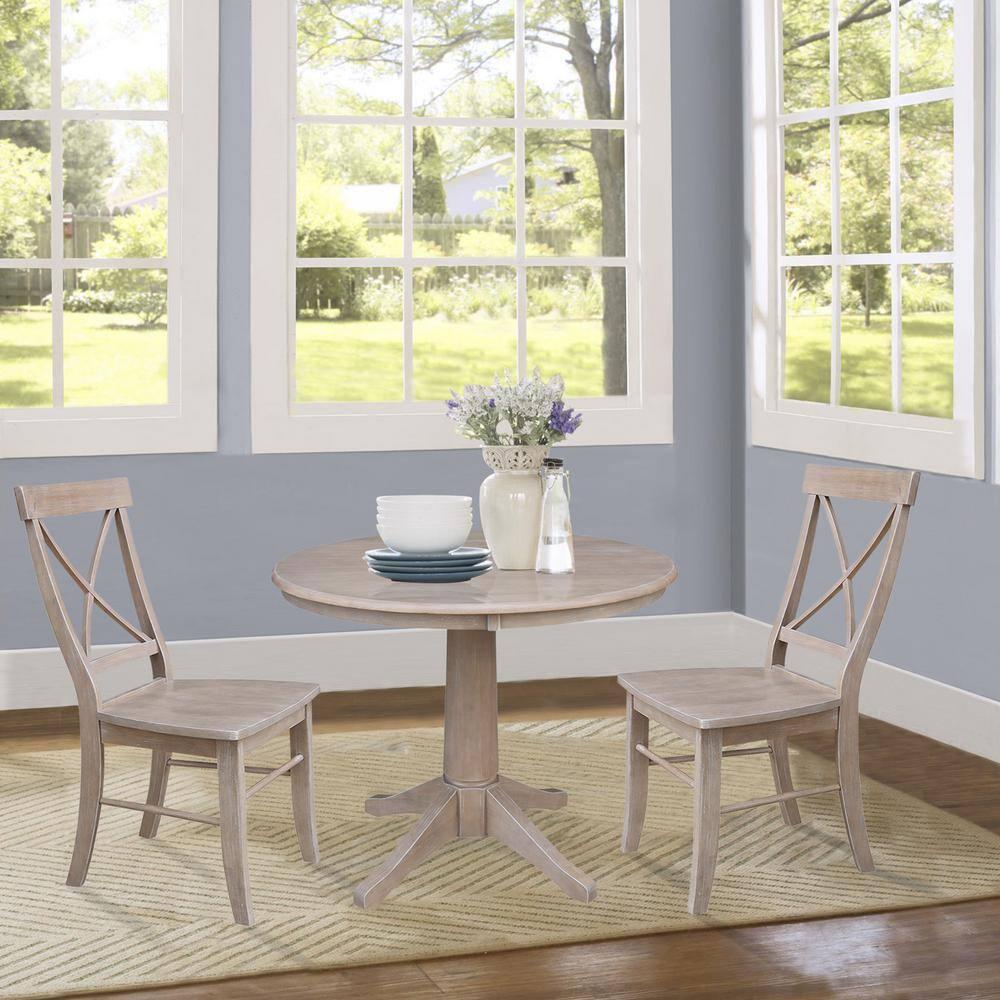 Set of 2 X Back Chairs with Solid Wood Seat Washed Gray/Taupe - International Concepts